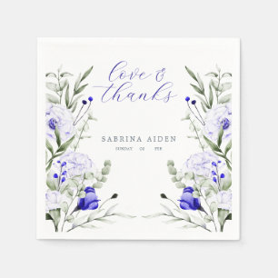 Shade Of Royal Blue Ivory Floral Wedding Napkin