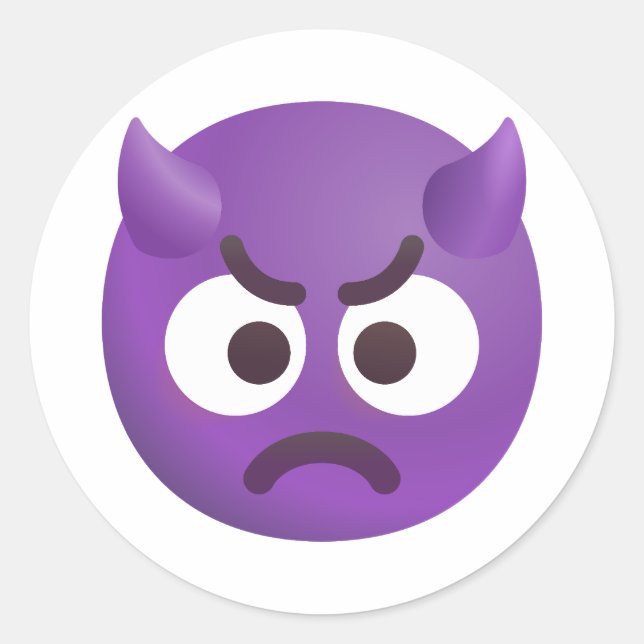 Shaded Angry Face with Horns Cute Adorable Emoji Classic Round Sticker (Front)