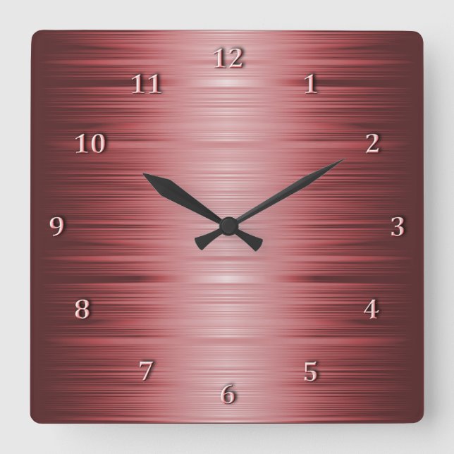 Shaded Burgundy Ruby Red Square Wall Clock (Front)