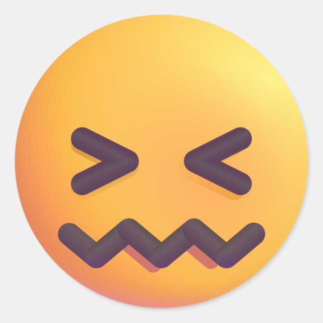 Shaded Confounded Face Emoji Cute Adorable Yellow  Classic Round Sticker (Front)