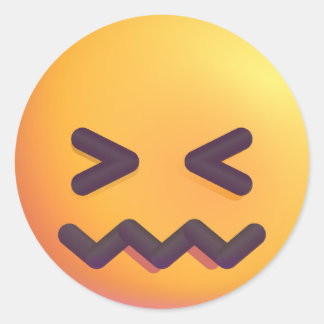 Shaded Confounded Face Emoji Cute Adorable Yellow Classic Round Sticker