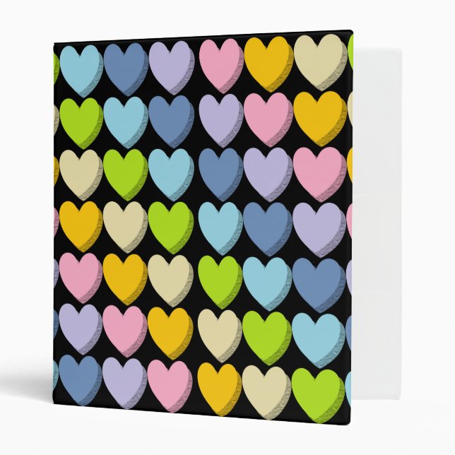 Shaded Pastel Rainbow Hearts Black Binder (Front/Inside)