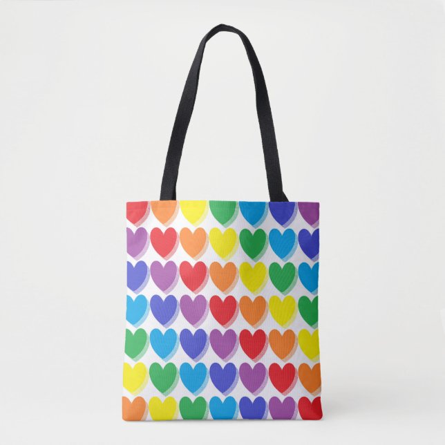 Shaded Rainbow Hearts Tote Bag (Front)