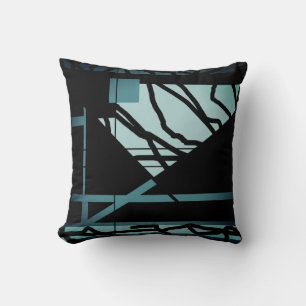 Shaded Teal Abstract Flag-like Art Design on Black Throw Pillow