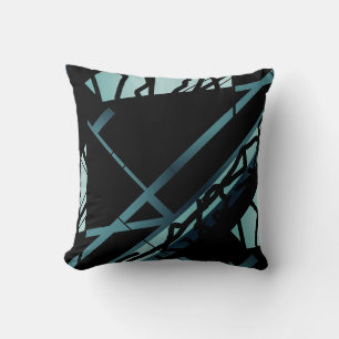 Shaded Teal Slanted Abstract Art Design on Black Throw Pillow