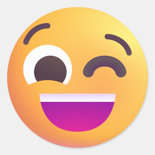 Shaded Winking Face Cute Emoji Happy Vibes Yellow  Classic Round Sticker (Front)