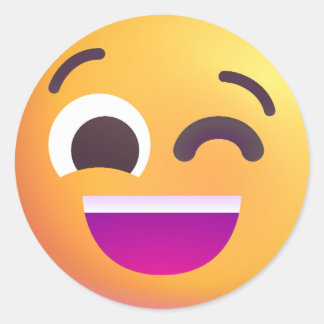 Shaded Winking Face Cute Emoji Happy Vibes Yellow Classic Round Sticker
