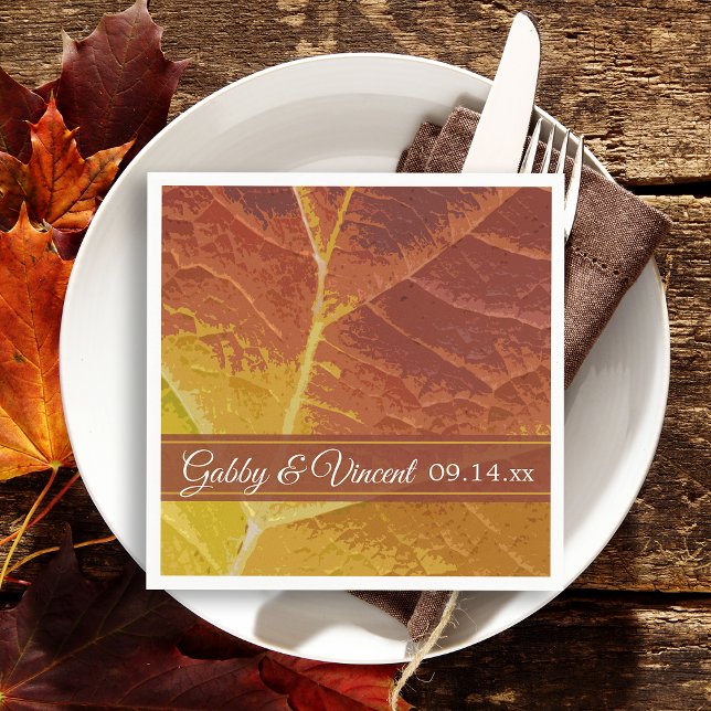 Shades of Autumn Leaf Wedding Napkin (Set your seasonal Fall table with the natural Shades of Autumn Leaf Disposable Napkin)