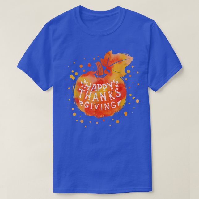 Shades of Autumn Orange Pumpkin Happy Thanksgiving T-Shirt (Design Front)