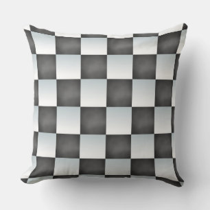 Shades of Black and White Chessboard Throw Pillow