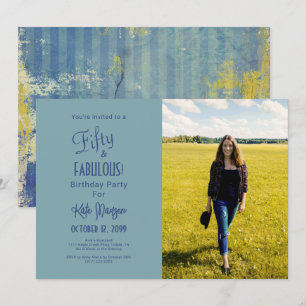 Shades Of Blue 50 & FABULOUS Birthday Party Photo Invitation