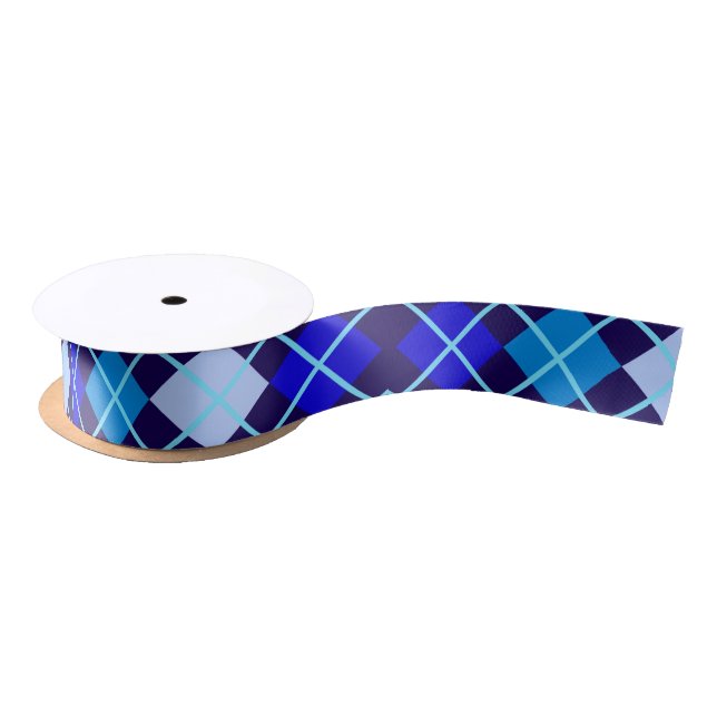 Shades of Blue Argyle 1.5" Wide Satin Ribbon (Spool)