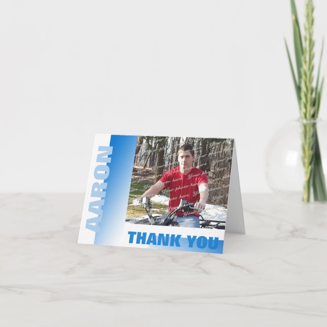 Shades of Blue Bar Mitzvah Thank You with Photo (Front)