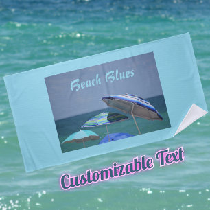 Shades of Blue Beach Umbrellas Customizable Towel