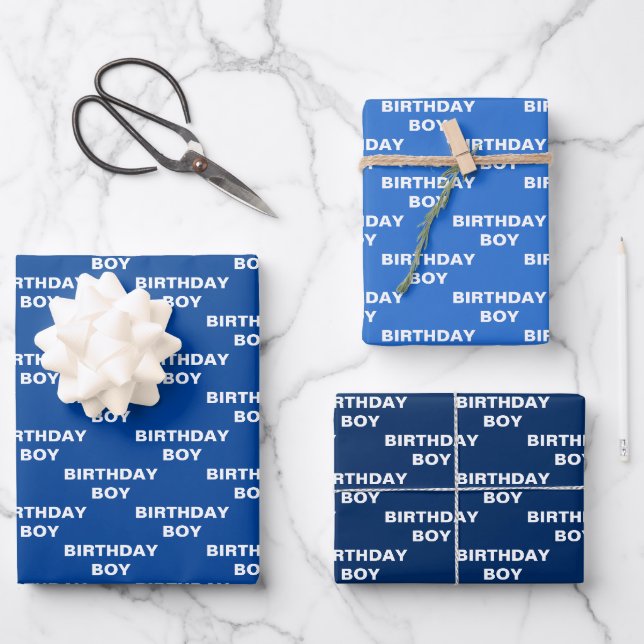 Shades of Blue Birthday Boy Wrapping Paper Sheet (Front)