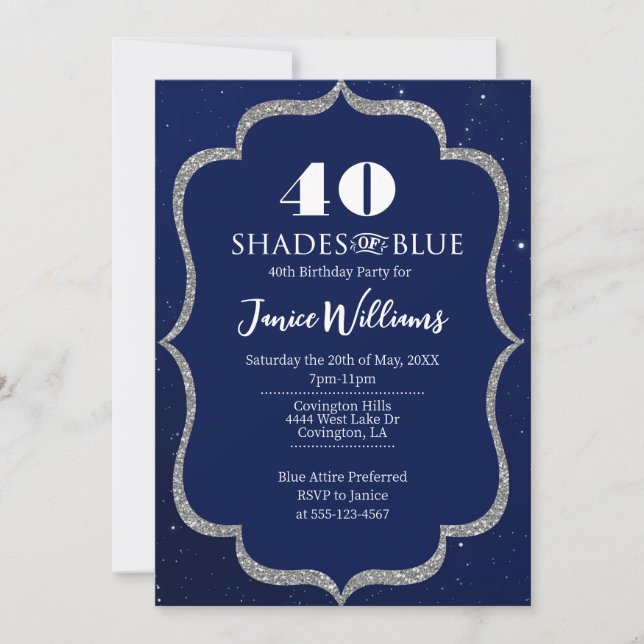 Shades of Blue Birthday Invitation (Front)
