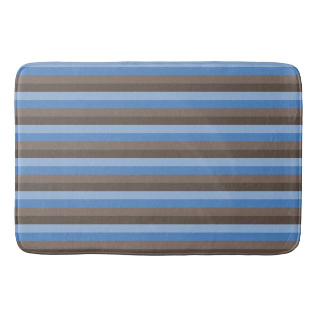 SHADES OF BLUE & BROWN HORIZONTAL STRIPES BATH MAT (Front)