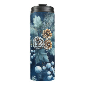 SHADES OF BLUE & BROWN WINTER THEMED ITEMS THERMAL TUMBLER
