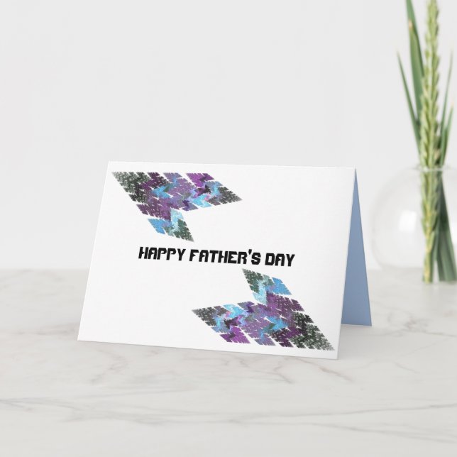 Shades of Blue Chevron Fractal Art Father's Day Card (Front)