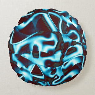 Shades of blue cyan on abstract tapes up dark red round pillow