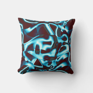 Shades of blue cyan on abstract tapes up dark red throw pillow
