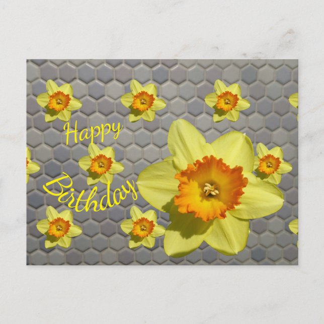 Shades of Blue Daffodils Cust. Birthday Postcard (Front)