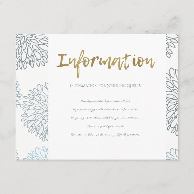 SHADES OF BLUE DAHLIA FLORAL PATTERN INFORMATION ENCLOSURE CARD (Front)