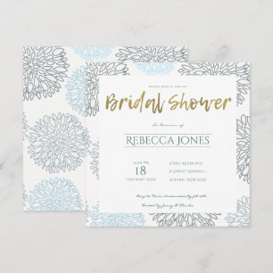 SHADES OF BLUE DAHLIA PATTERN BRIDAL SHOWER INVITATION