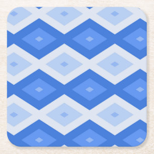 Shades of blue diamond pattern square paper coaster