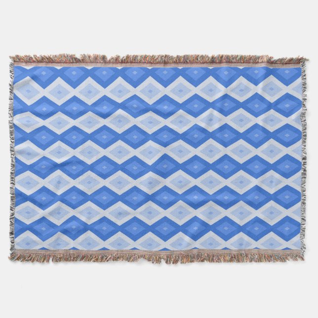 Shades of blue diamond pattern throw blanket (Front)