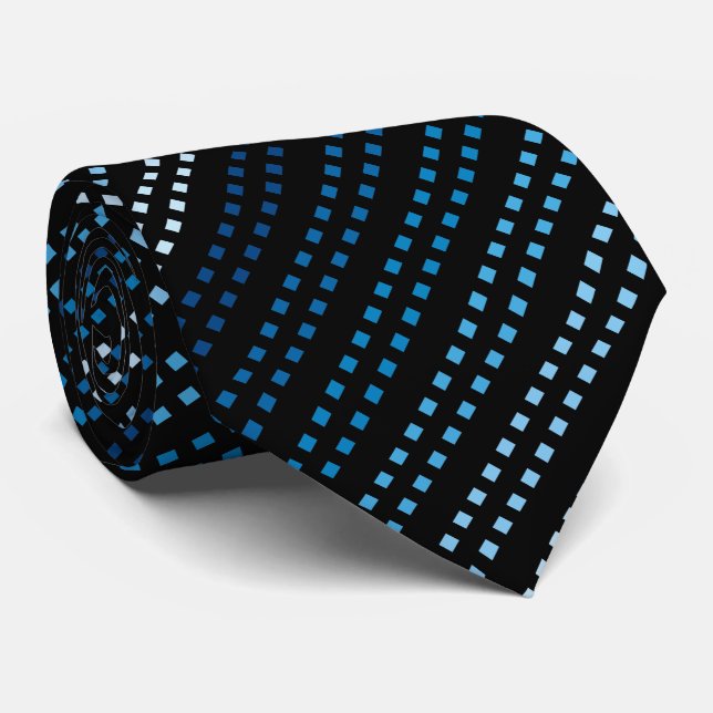 Shades of Blue Dots with Black Background Tie (Rolled)