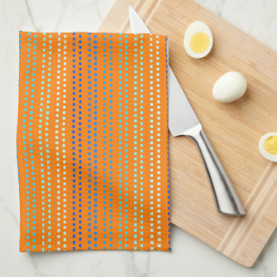 Shades of Blue Dots with Vivid Orange Background Kitchen Towel