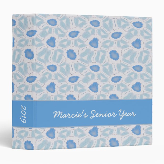 Shades of Blue Floral Retro Abstract Pattern Binder (Front/Spine)