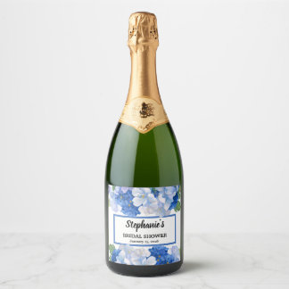 Shades of Blue Florals Sparkling Wine Label