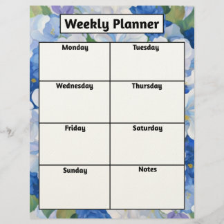 Shades of Blue Florals Weekly Planner Letterhead