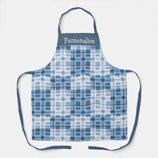 Shades of Blue Geometric Pattern Personalized Apron (Front)