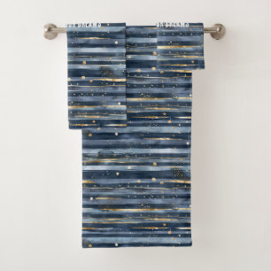 Shades of Blue Gold Stripes Dots Dreams Bath Towel Set
