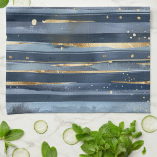 Shades of Blue Gold Stripes Dots Dreams Kitchen Towel