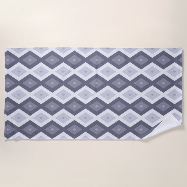 Shades of blue gray diamond pattern beach towel (Front)