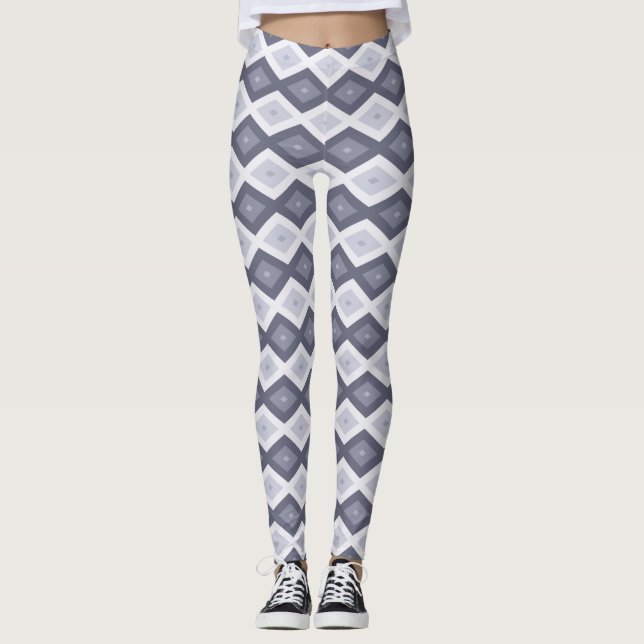 Shades of blue gray diamond pattern leggings (Front)