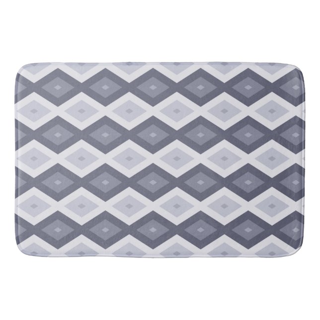 Shades of blue grey diamond pattern bath mat (Front)