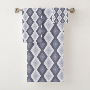 Shades of blue grey diamond pattern bath towel set