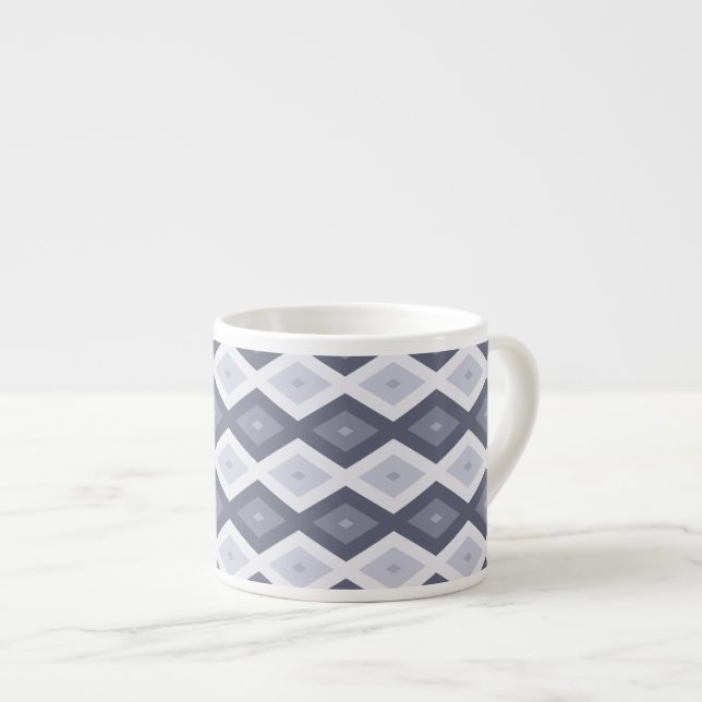 Shades of blue grey diamond pattern espresso cup (Front Right)