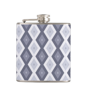 Shades of blue grey diamond pattern hip flask