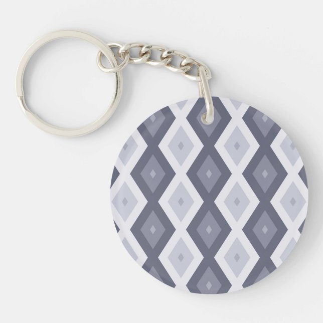 Shades of blue grey diamond pattern keychain (Front)