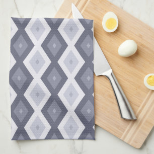 Shades of blue grey diamond pattern kitchen towel