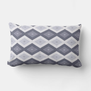 Shades of blue grey diamond pattern lumbar pillow