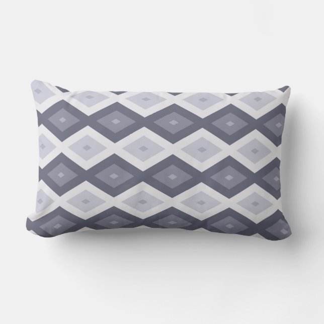 Shades of blue grey diamond pattern lumbar pillow (Front)