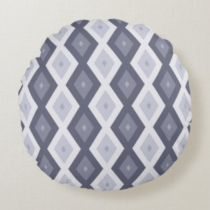 Shades of blue grey diamond pattern round pillow