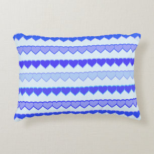Shades of Blue Heart Rows Decorative Pillow